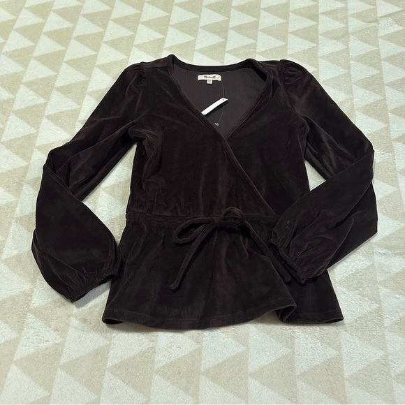 Madewell corduroy tie front faux wrap top spiced raisin - Picture 6 of 6